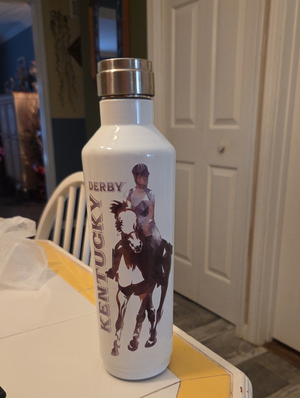 Kentucky Derby. 27 Oz.  White Stainless Water Bottle